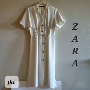 Zara White Flutter Sleeve Long Dress